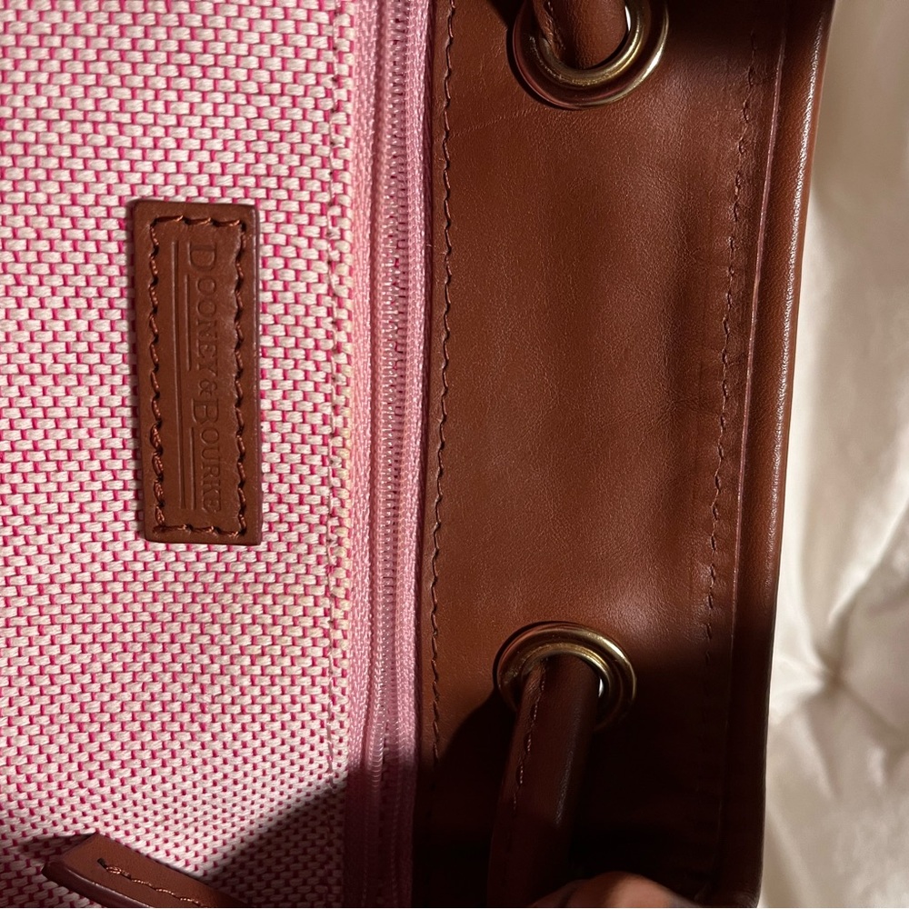 Dooney & Bourke Butter Yellow Canvas and Brown Leather Shoulder Bag - Picture 8 of 10